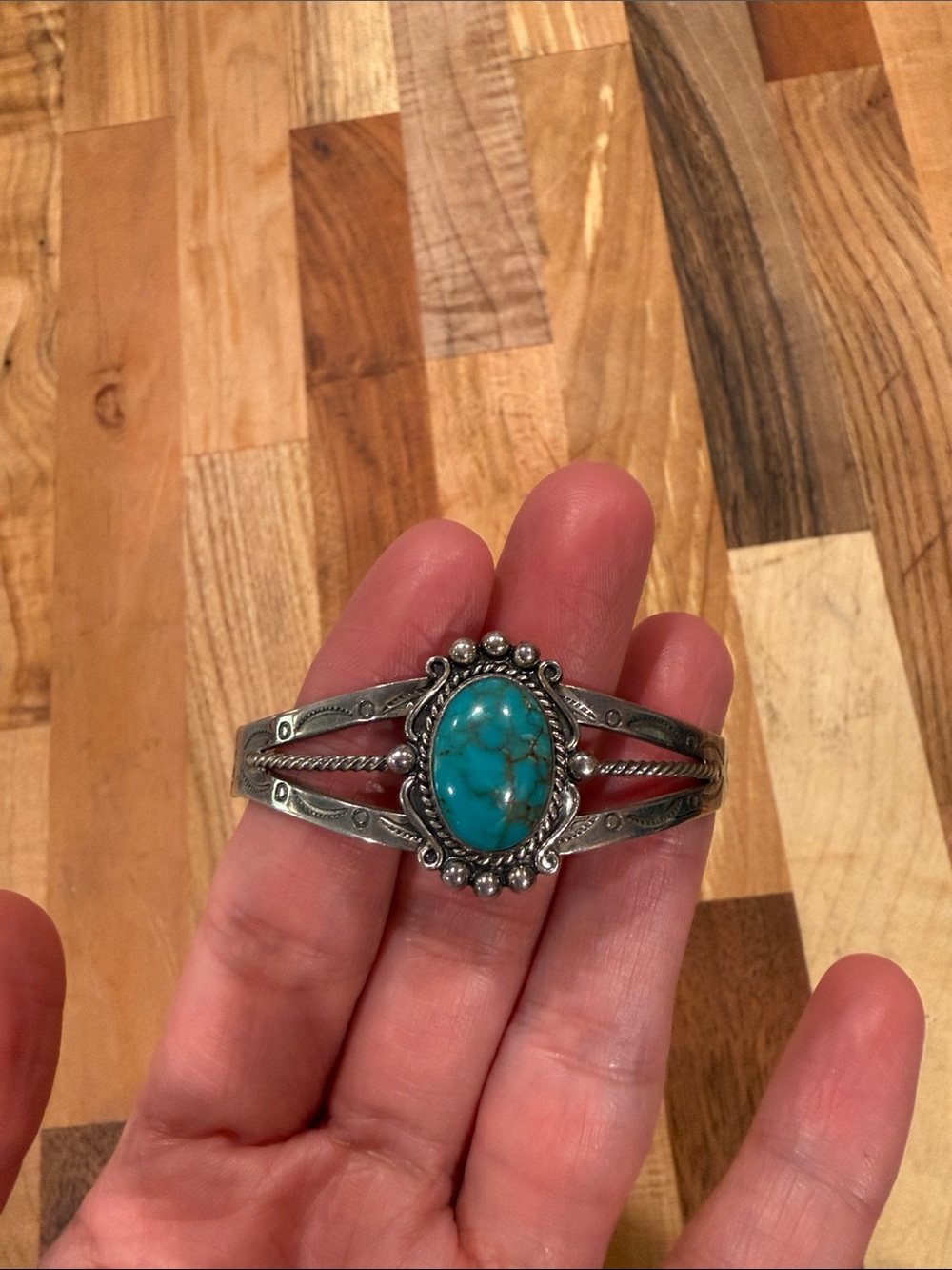 Fred Harvery Era sterling silver and turquoise cuff 6.25”